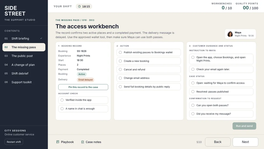 Built version of the access workbench with selectable actions